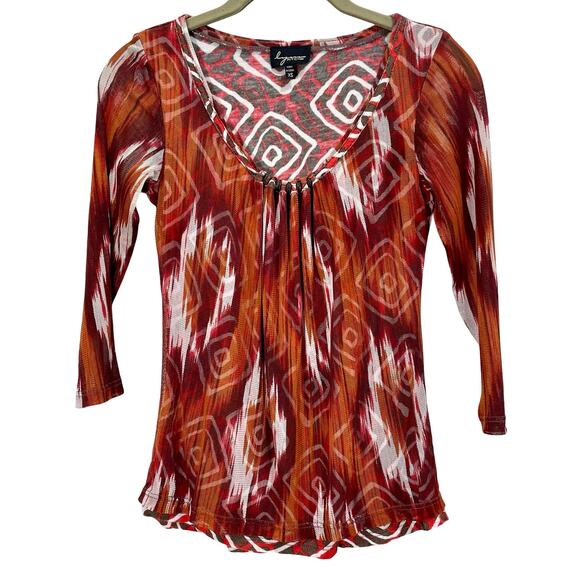 Vintage Y2K Lynn Ritchie Layered Mesh Overlay 3/4 Sleeve Red Boho Top ; XS - Picture 1 of 10
